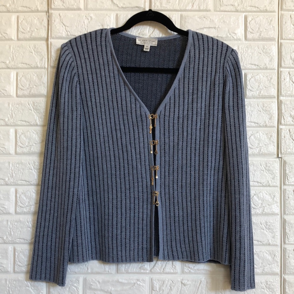 St. John Sport by Marie Gray Blue Knit Cardigan